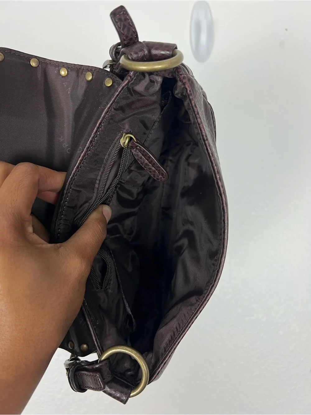 New York & Company Dark Brown Studded Leather Shoulder Bag